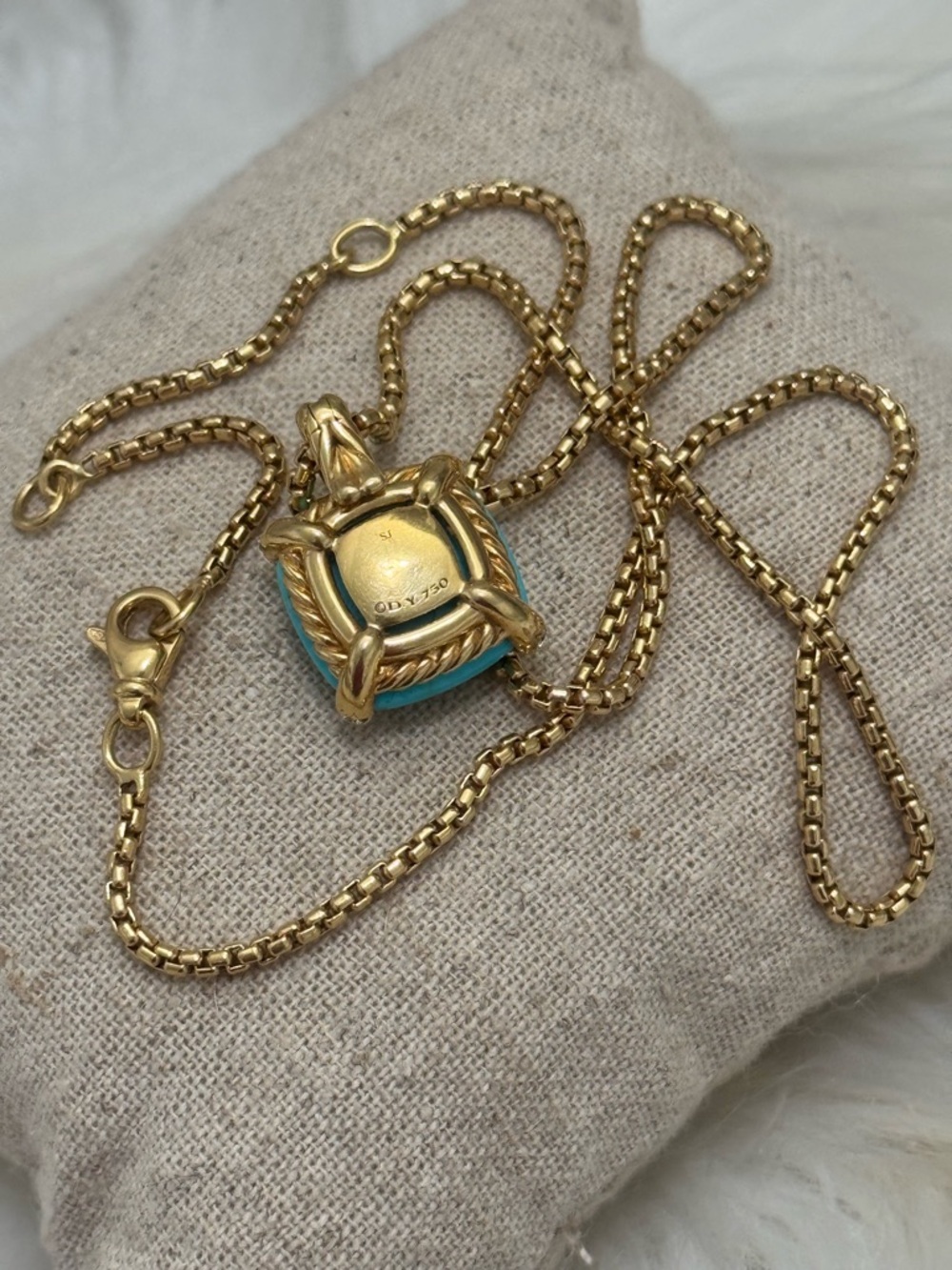 David Yurman 18K Yellow Gold Chatelaine Turquoise Diamond Pendant Necklace - Picture 9 of 11